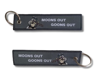 Anime Woven Embroidered Jet Tag Keychain Charm - Moons out Goons Out
