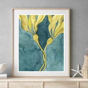 Seaweed Art Print, Watercolor Painting, Archival Print, Bull Kelp Art Print,  Blue Green, Nature Wall Art Print, 8x10 11x14 Print