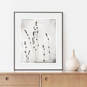 Gray Botanical Illustration Minimal Nature Print, Fine Art Watercolor Print, Gray Nature Wall Art, 8x10 11x14 Print Speckled image 2