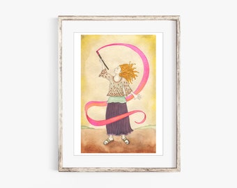 Page of Wands Tarot Fine Art Print, Ribbon Dancer, Page of Wands Tarot Watercolor Print