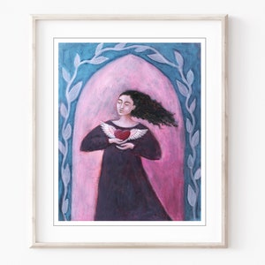 Winged Heart Painting, Dancer, Archival Print, Sufi Heart, Pink Blue Wall Art, 8x10 16x20 Print image 6