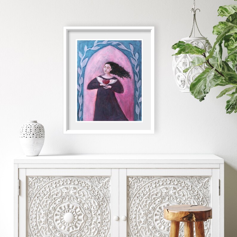 Winged Heart Painting, Dancer, Archival Print, Sufi Heart, Pink Blue Wall Art, 8x10 16x20 Print image 4