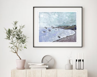 Ocean Painting - Archival Print, Seascape Print, Beach Painting, Ocean Wall Art, Blue Purple Brown, 8x10 11x14 Print "Sonoma Coast"