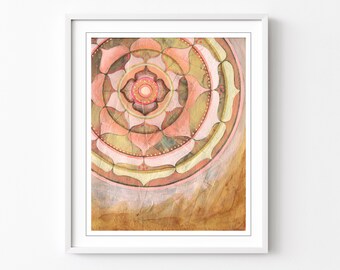 Mandala Art Print, Orange Pink Wall Art, Geometry Wall Art, Mandala Painting, Fine Art Print