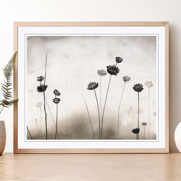 Botanical Illustration, Watercolor Painting, Gray Brown Nature Print, Fine Art Print, Rustic Watercolor Art, 8x10 11x14 Print - Pin Cushions