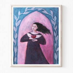 Winged Heart Painting, Dancer, Archival Print, Sufi Heart, Pink Blue Wall Art, 8x10 16x20 Print image 1