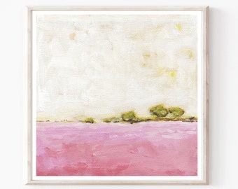 Landscape Painting Pink Wall Art Archival Print, Abstract Minimal Pink Art Print, 8x8 10x10 "Pink Field"