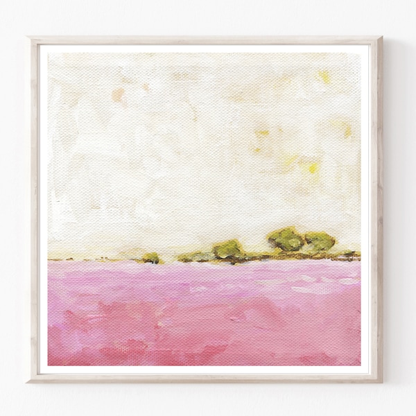 Landscape Painting Pink Wall Art Archival Print, Abstract Minimal Pink Art Print, 8x8 10x10 "Pink Field"