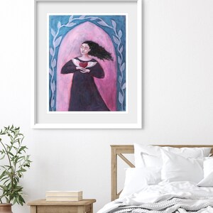 Winged Heart Painting, Dancer, Archival Print, Sufi Heart, Pink Blue Wall Art, 8x10 16x20 Print image 5