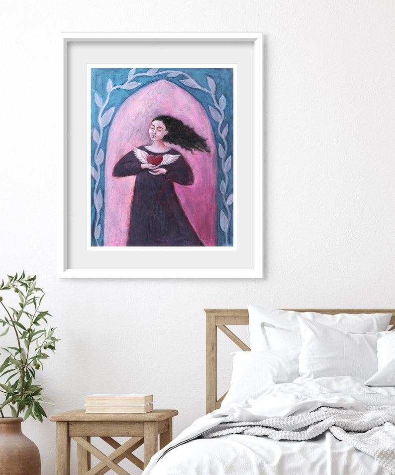 Winged Heart Painting, Dancer, Archival Print, Sufi Heart, Pink Blue Wall Art, 8x10 16x20 Print image 5