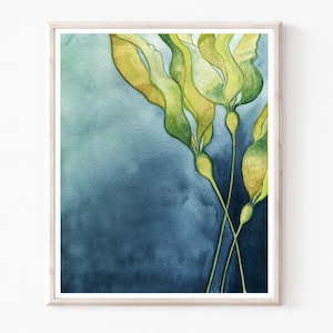Bull Kelp Watercolor Painting: Blue Green Seaweed Fine Art Print