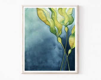 Kelp Fine Art Print Watercolor Painting Bull Kelp Seaweed Blue Green Nature Wall Art Print 8x10 11x14 Archival Print