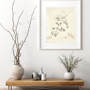 Blackberry plant nature illustration, botanical wall art, archival print, ink line drawing, aged paper, vintage style botanical art image 3