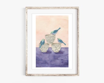 Three of Cups Tarot Fine Art Print, Three of Cups Tarot Watercolor Print - Mara Lunne Tarot