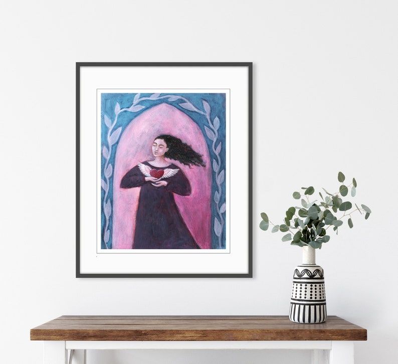 Winged Heart Painting, Dancer, Archival Print, Sufi Heart, Pink Blue Wall Art, 8x10 16x20 Print image 3