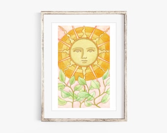 The Sun Tarot Fine Art Print, Tarot Card Print, Sun Painting, Sun Tarot Watercolor 5x7 Print