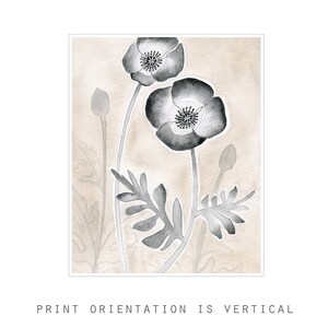 Poppy Flower Art Print, Neutral Botanical Print, Beige Gray Decor, Watercolor Painting, Archival Print, 8x10 11x14 Print image 5