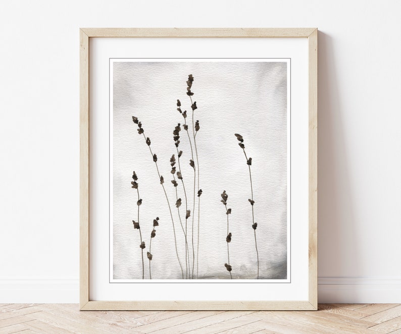 Gray Botanical Illustration Minimal Nature Print, Fine Art Watercolor Print, Gray Nature Wall Art, 8x10 11x14 Print Speckled image 4