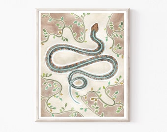 Snake Art Print,  California Red Sided Garter Snake, Fine Art Watercolor Painting, Archival Print, 8x10 11x14 Print - California Garter