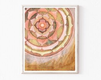 Mandala Art Print Orange Pink Wall Art, Geometry Wall Art, Mandala Painting, Fine Art Print