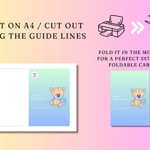 Happy Birthday Card DIGITAL Download Printable Cute Bear Birthday Card ...