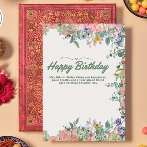 Happy Birthday Flower Card DIGITAL Download Printable Birthday Card ...