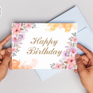 Cartão de Feliz Aniversário Floral - Download DIGITAL - Cartão de Aniversário para Imprimir - Cartão de Aniversário de Flores Silvestres para Imprimir - Cartão de Felicitações para Imprimir