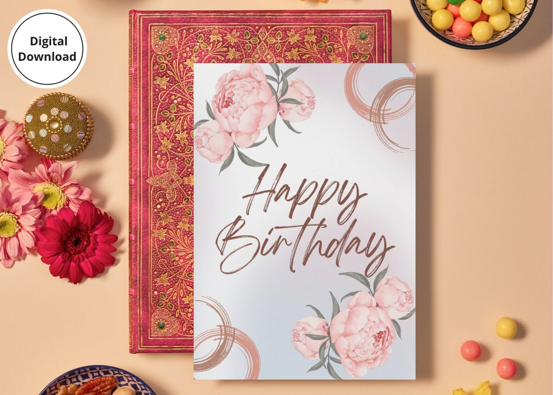 Flower Happy Birthday Card DIGITAL Download Printable Birthday Card ...
