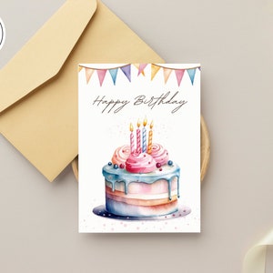 Happy Birthday Card - DIGITAL Download - Printable Birthday Card - Printable Birthday Cake Card - Printable Birthday Card