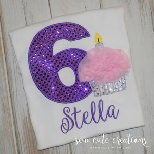 Pink Cupcake birthday shirt for girls, Sweet kids party outfit, Custom embroidered tee 1st to 9th birthday, Sew cute creations