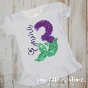 Mermaid Birthday Shirt, Mermaid party outfit, Mermaid Tail, 1st 2nd 3rd 4th 5th 6th 7th 8th 9th birthday, Sew cute creations image 2