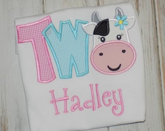 Cow 2nd birthday shirt for boys or girls, Custom Embroidered tee