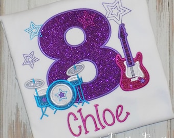 Rock Star Music Birthday shirt boys or girls, Custom Embroidered Ages 1st to 9th