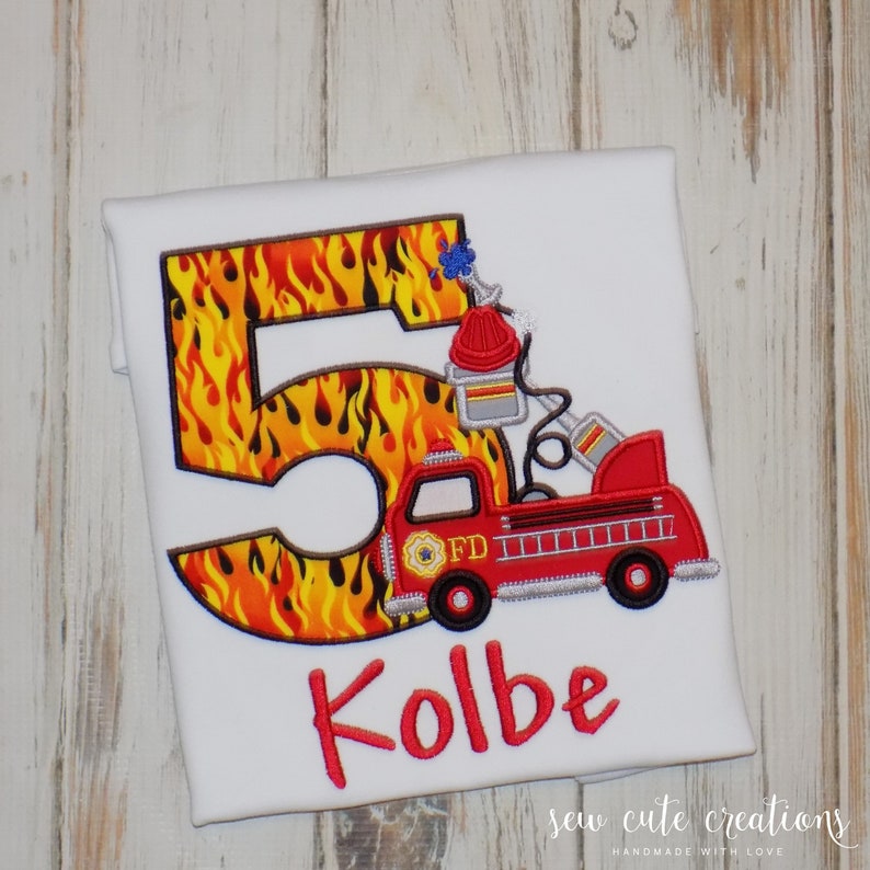 Firetruck birthday Shirt, Fire Engine outfit, Firefighter party, fire truck, 2nd 3rd 4th 5th 6th 7th 8th 9th birthday, Sew cute creations image 4