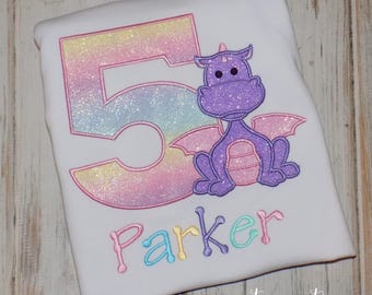 Dragon Birthday Shirt Boys or Girls, Custom Embroidered Tee ages 1st to 9th