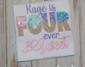 Four ever sweet ice cream birthday shirt, I scream FOUR Ice Cream party, 4th Fourth birthday, Sew Cute Creations