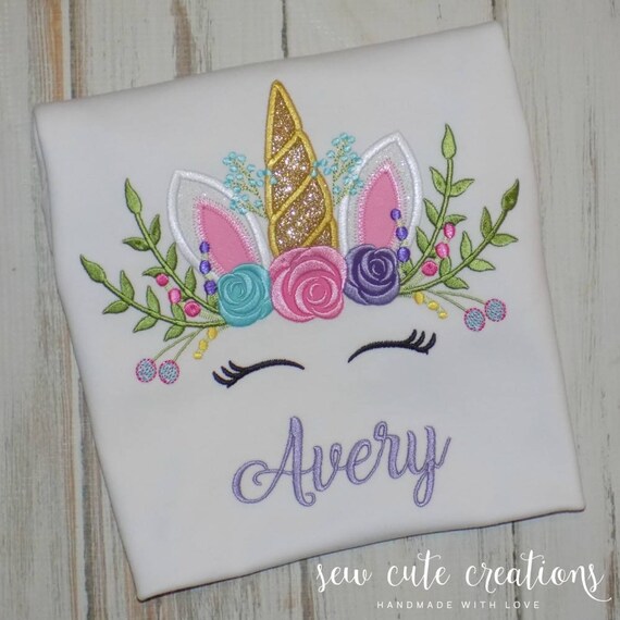 Unicorn birthday shirt - Unicorn birthday outfit - Unicorn floral crown - Unicorn face shirt - Unicorn party - Sew Cute Creations Il_570xn