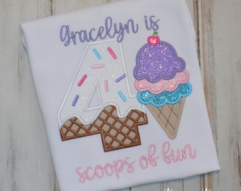 Scoops of fun Ice Cream Birthday shirt, 4 Scoops of fun, Four Ice Cream, 2nd 3rd 4th 5th 6th 7th 8th 9th birthday shirt, Sew Cute Creations