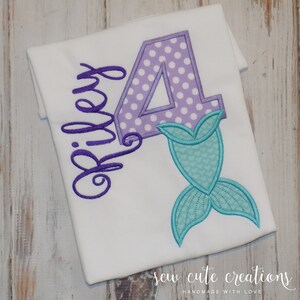 Mermaid Birthday Shirt, Mermaid party outfit, Mermaid Tail, 1st 2nd 3rd 4th 5th 6th 7th 8th 9th birthday, Sew cute creations image 1