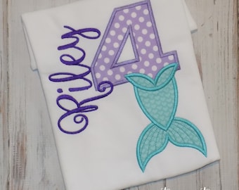 Mermaid Birthday Shirt, Mermaid party outfit, Mermaid Tail, 1st 2nd 3rd 4th 5th 6th 7th 8th 9th birthday, Sew cute creations