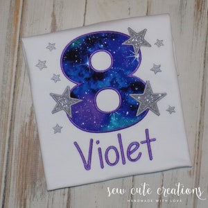 Galaxy Stars Birthday Shirt, Space theme tee, Out of this world, Twinkle Star kids outfit, Custom for ages 1st to 10th, Sew Cute Creations