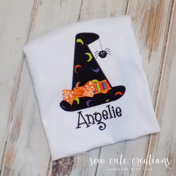 Halloween Witch Hat Shirt, Custom Embroidered top