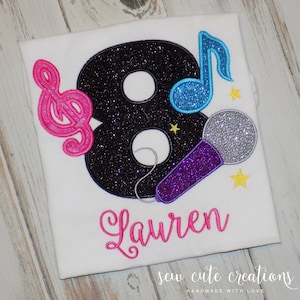 Music Birthday shirt, Rock Star party outfit, Singing karaoke microphone tee, 1st to 9th birthday, Sew Cute Creations