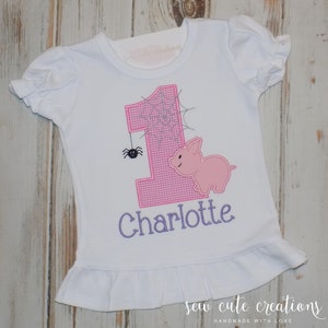 Charlotte&#39;s Web Birthday Shirt for Kids, Wilbur Pig Party Outfit, Personalized 1st to 9th Birthday Tee, Sew cute creations