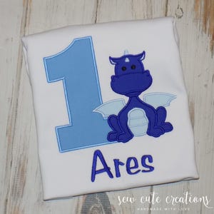 Dragon Birthday Shirt for Boy or Girl, Personalized Dragon Party Outfit, Custom Embroidered Tee ages 1st to 9th, Sew Cute Creations