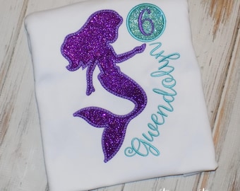 Mermaid birthday shirt, Custom Embroidered Ages 1st to 10th