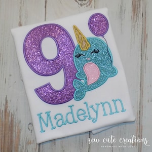 Narwhal Birthday Shirt, Under the Sea Party Outfit, Unicorn of the Sea Shirt, Personalized 1st to 9th Birthday Tee, Sew cute creations