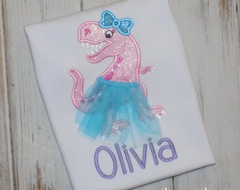 Girl T Rex personalized shirt, Girly T Rex tutu, Ballerina Trex, Dinosaur birthday shirt, Dino Party shirt, Sew Cute Creations