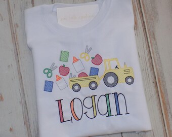 Tractor Back to School Shirt , Kindergarten Preschool Pre K tee Custom Embroidered