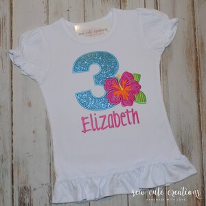 Hibiscus Birthday Shirt, Hibiscus Luau party outfit, Tropical Hawaiian party, 1st 2nd 3rd 4th 5th 6th birthday, Sew cute creations image 8